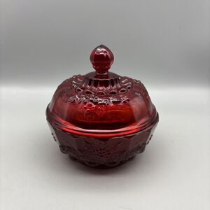 Fenton LG Wright Ruby Red Amberina Grape Design Candy Dish